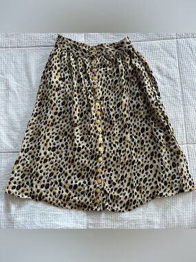 A-Line Leopard Print Button-Front Skirt - Black and Tan